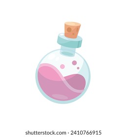 Botella con poción mágica rosa Poción de amor Ilustración vectorial en estilo de caricatura plana
