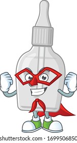 Bottle with pipette cartoon design concept dressed as Super hero