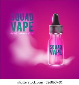 Bottle with pipette e-liquid for e-cigarettes. Logo Design Squad Vape. 3d vector illustration