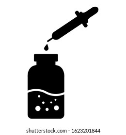 Bottle with pipette icon design. Bottle essential oil icon in trendy silhouette style design. Vector illustration.