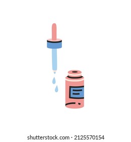 Bottle with pipette with skin care products like serum, emulsion or oil. Hand drawn, flat design. Trendy modern vector illustration isolated on white background.
