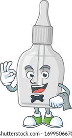 A bottle with pipette waiter cartoon character ready to serve