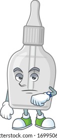 Bottle with pipette with waiting gesture cartoon mascot design concept