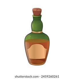 bottle of pirates  alcohol on a white background, handmade cartoon style. Vector