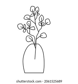 Una botella con plantas. Ilustración vectorial estilizada para postales, portátiles, pegatinas, diseño. Estilo Doodle dibujado a mano por un contorno.
