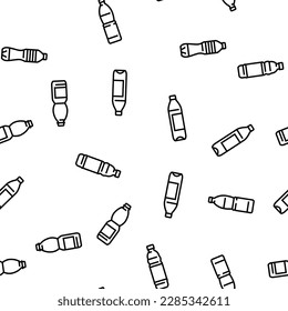 bottle plastic water drink empty vector seamless pattern thin line illustration