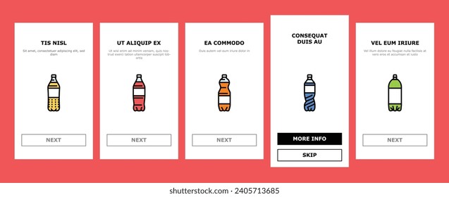 bottle plastic water drink empty onboarding mobile vector. blue beverage, transparent object, recycle mineral, liquid, recycling soda, clean bottle plastic water drink empty Illustration