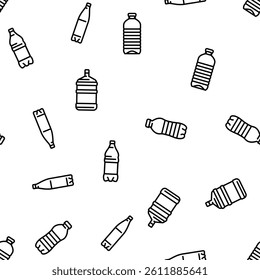 bottle plastic water drink empty vector seamless pattern thin line illustration