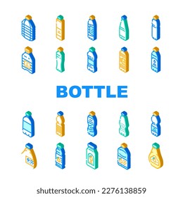 bottle plastic water drink icons set vector. beverage blue, liquid object, mineral empty, cap blank, clean set, soda bottle plastic water drink isometric sign illustrations