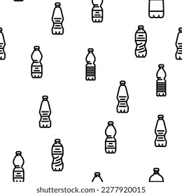 bottle plastic water drink vector seamless pattern thin line illustration