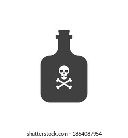 Bottle poison alcohol skull in full face for concept design. Dangerous container. Potion beverage bar drink concept. Alcohol addiction icon. Venom, danger symbol. Isolated flat illustration. Vector.
