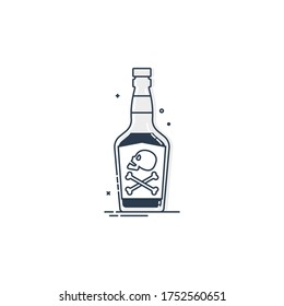 Bottle poison alcohol skull in profile for concept design. Dangerous container. Potion beverage bar drink concept. Alcohol addiction icon. Venom, danger symbol. Isolated flat illustration. Vector.