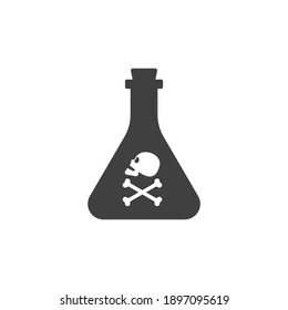 Bottle poison alcohol skull side view for concept design. Dangerous container. Potion beverage bar drink concept. Alcohol addiction icon. Venom, danger symbol. Isolated flat illustration. Vector.
