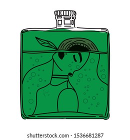 bottle of poison. beautiful sad melancholy girl.