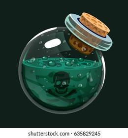 Bottle of poison. Game icon of magic elixir. Interface for rpg or match3 game. Poison. Big variant. Vector illustration