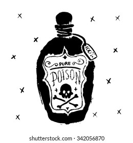 Bottle of poison. Grunge vector illustration.