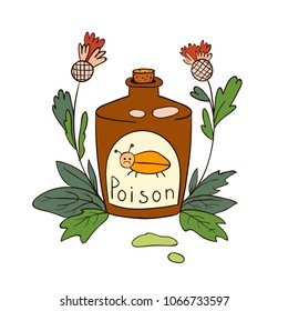 Bottle with poison from insects. Vector illustration, cartoon design element .
