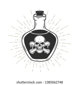 Bottle and the poison isolated white  Skull and crossed bones  Vector illustration 