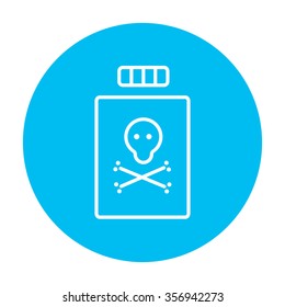 Bottle of poison line icon for web, mobile and infographics. Vector white icon on the light blue circle isolated on white background.