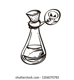 Bottle of poison. Outline vector illustration isolated on white background.