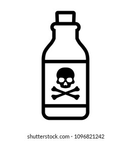 Bottle of poison or poisonous chemical toxin with crossbones label line art vector icon for games and websites