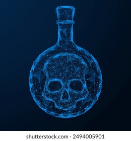 Bottle of poison. Polygonal design of interconnected elements. Blue background.