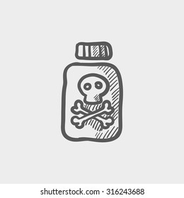 Bottle of poison sketch icon for web, mobile and infographics. Hand drawn vector dark grey icon isolated on light grey background.