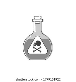 Bottle poison with skull in profile for concept design. Dangerous container. Potion beverage medical concept. Chemistry addiction icon. Venom, danger symbol. Isolated flat illustration. Vector.

