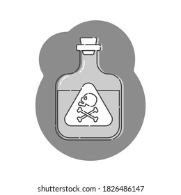 Bottle poison with skull in profile for concept design. Dangerous container. Potion beverage medical concept. Chemistry addiction icon. Venom, danger symbol. Isolated flat illustration. Vector.
