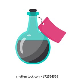 Bottle of poison vector flat icon, Flat design of toxic, dangerous or magic symbol isolated on the white background, cute vector illustration with reflections