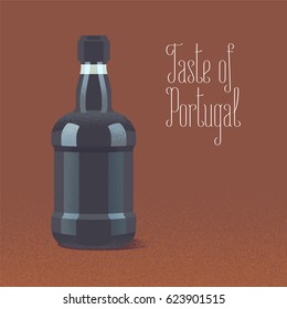 Bottle of porto wine vector illustration. Design element with traditional Portuguese wine for poster