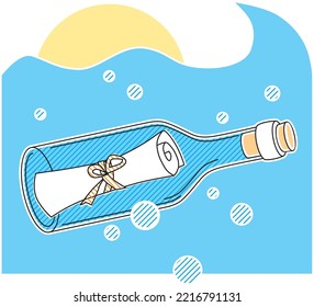 poste de botella con una carta flotando en el océano azul