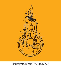 Flaschentuch mit Candle-Charakter-Cartoon Vektor Mascot Cute Alchimisten