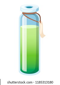 Bottle with potion. Game icon of magic elixir. Green potion flat icon. Poison or magic elixir. Vector illustration isolated on white background.