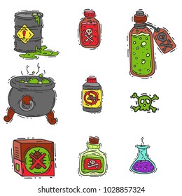 Bottle with potion game magic glass elixir poisoning toxic substance dangerous toxin drug container vector illustration