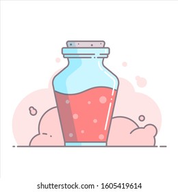 Bottle with potion. Icon magic elixir. Vector illustration.