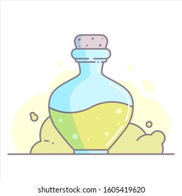 Bottle with potion. Icon magic elixir. Vector illustration.