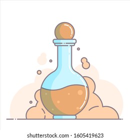 Bottle with potion. Icon magic elixir. Vector illustration.