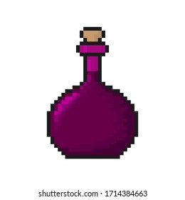 Bottle of potion icon. Vertical view. Vector pixel graphic illustration. Isolated object on a white background. Isolate.