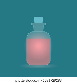 Flasche mit einem Tränensaft. Vektorgrafik. Glasmotphismus Design-Stil.