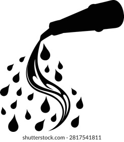 Bottle pouring liquid droplets graphic with silhouette beverage abstract isolated minimalist