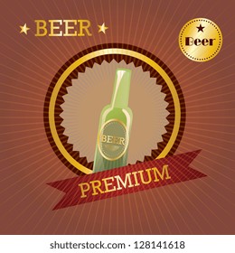 Bottle of Premium Quality Beer on vintage background. Vector illustration