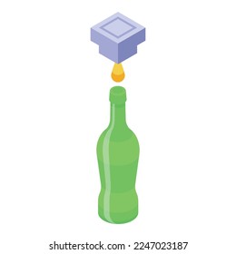 Icono de producción de botellas vector isométrico. Fábrica de vidrio. Proceso de materiales