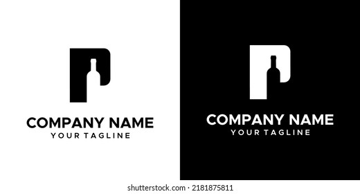 a bottle P-themed graphic image, on a black and white background. vector graphics base.