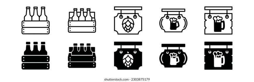Bottle rack icon with beer signboards symbol vector in thin line and flat style with editable stroke on white background. Beer and brewing sign and symbol. Vector illustration