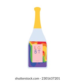 Bottle of rainbow champagne on white background. LGBT concept