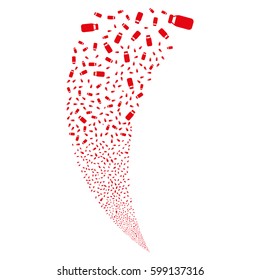 Bottle random fireworks stream. Vector illustration style is flat red iconic symbols on a white background. Object fountain made from scattered symbols.