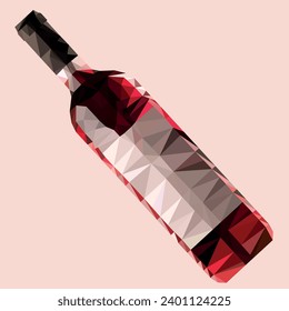 una botella de vino de uva roja hecha de triángulos de diferentes tamaños en ilustración, bajo estilo de poli