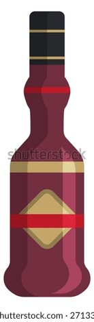 A bottle of red liquor with a red label