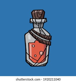 Bottle of red magic potion in a cartoon style